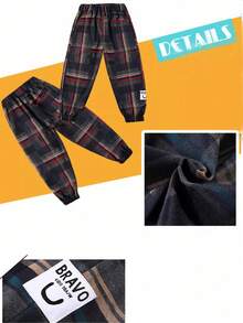 Tween Boys Loose Plaid Casual Pants - Burgundy - View 6
