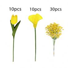 50 pièces Ensemble de fleurs artificielles Tulipe + Calla Lily + Gypsophile, convient pour diverses décorations de festivals et de tombes saisonnières, maison, extérieur, salon, mariage, Saint-Valentin, Fête des Mères Décoration de centre de table - Multicolore - Voir 13