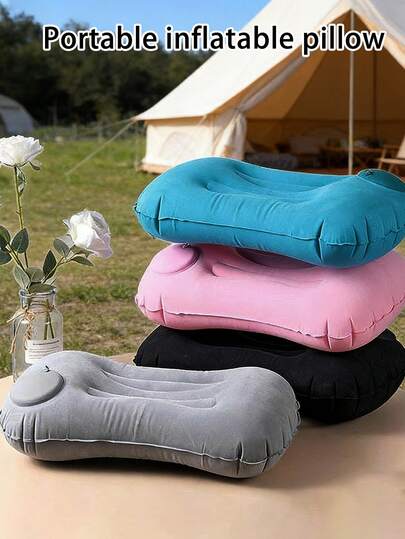 4种颜色可选/1个户外充气枕，便携式颈部支撑充气枕，适用于沙滩、办公室、家庭、旅行，小巧便携