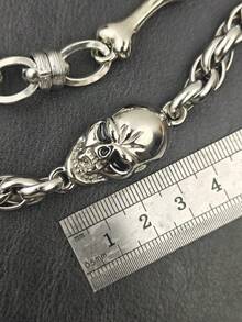 Y2K新款不锈钢骷髅头骨拼接DIY裤链，时尚男女腰间奢华配饰 - 銀色 - 查看 7