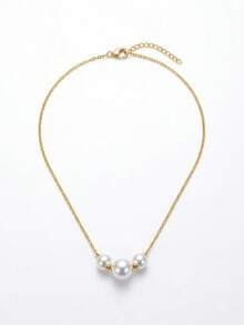 1条14K镀金优雅仿珍珠项链，可调节16+2英寸链条，不褪色且不含铅，女士珠宝 - 白色 - 查看 1