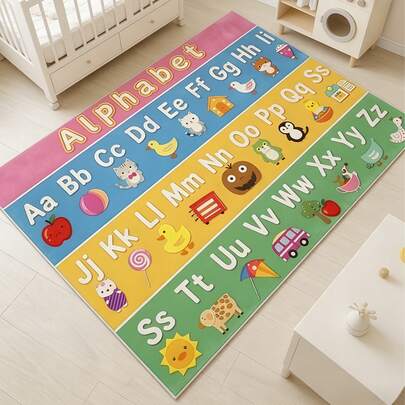 1件卡通字母教育地毯，天鹅绒材质，儿童房装饰垫，装饰地毯，儿童游戏垫，卧室装饰，小地毯，地毯，家居装饰，户外地毯，可水洗地毯
