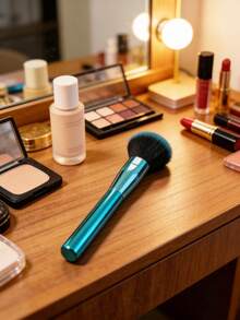 1pc Blue-To-Green Ombre Powder Brush - Featuring Premium, Soft Synthetic Fibers, This Large, Fluffy Face Brush Is Ideal For Applying Blush, Contour Powder, And Setting Powder. - Multicolor - View 3