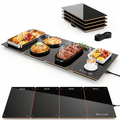 Food Warming Mat, 3/4/5-In-1 Electric Warming Tray,Heating Plate ,Ultra Thin Working Tempered Glass Panel For Keeping Food Hot, Portable Warmer For Parties Holiday Dinners