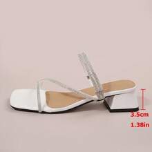 法式水钻装饰粗跟凉鞋，夏季新款细带设计，显瘦、时尚、百搭、优雅高跟鞋 - 白色 - 查看 10