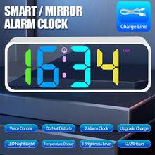 16.0cm Large LED Display Digital Alarm Clock With Voice Control, Adjustable Brightness, Dual Power Mode (USB Or AAA Battery), Rectangular Plastic Travel Alarm Clock Suitable For Bedroom, Living Room, Office - Movie Theme - Multicolor - View 12