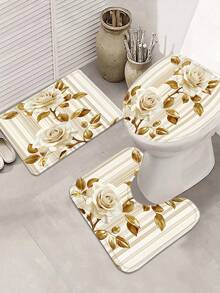 1/4pcs 3D Rose Print Waterproof Shower Curtain With Hooks - Machine Washable Polyester Bathroom Partition - A - View 9