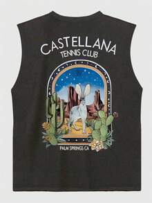 Áo tank top không tay đa năng Krometka dành cho nam, kiểu dáng thường ngày, họa tiết thỏ sa mạc, thích hợp cho mùa hè. - Màu xám đen - Xem 4