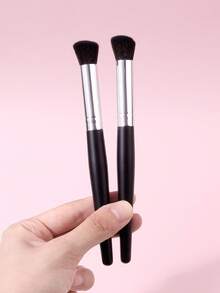 2Pcs Soft Slope Concealer Brush Set | Professional Synthetic Fiber Makeup Brushes | Black Handle | Face Makeup Tools For Beginners - Black - View 5