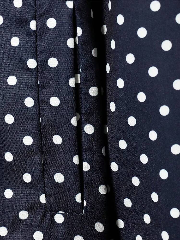 Polka Dot Stand Collar Long Sleeve Jacket, Suitable For Spring And Autumn - Navy Blue - View 7