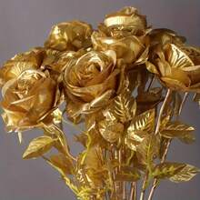 6支仿真金玫瑰花，栩栩如生的花卉艺术品，新年、情人节、母亲节、父亲节、生日派对、办公室、户外花园、春夏家居装饰的理想礼物 - 彩色 - 查看 1