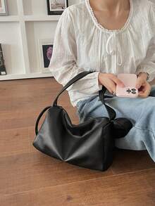 Casual Tote Bag, Fashion Large Square Bag, Pu Leather Shoulder Bag For Women - Black - View 3