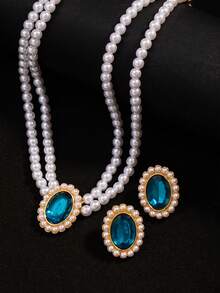 3件套 时尚新款简约优雅珍珠钻石双层串珠多功能法式高端设计项链 - 彩色 - 查看 4