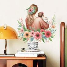 1pc Mother & Child Theme Wall Decal With Floral And Butterfly Patterns, Happy Mother's Day Wall Sticker, DIY Removable Self-Adhesive Decorative Decal, Easy To Install, Suitable For Living Room, Bedroom, Study, Office And More Scenes - Mother's Day - View 11