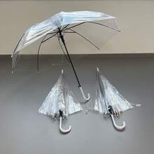 Transparent Disposable Plastic Umbrella, 8 Ribs, White Logo, Long Handle, Clear Umbrella - Multicolor - View 2