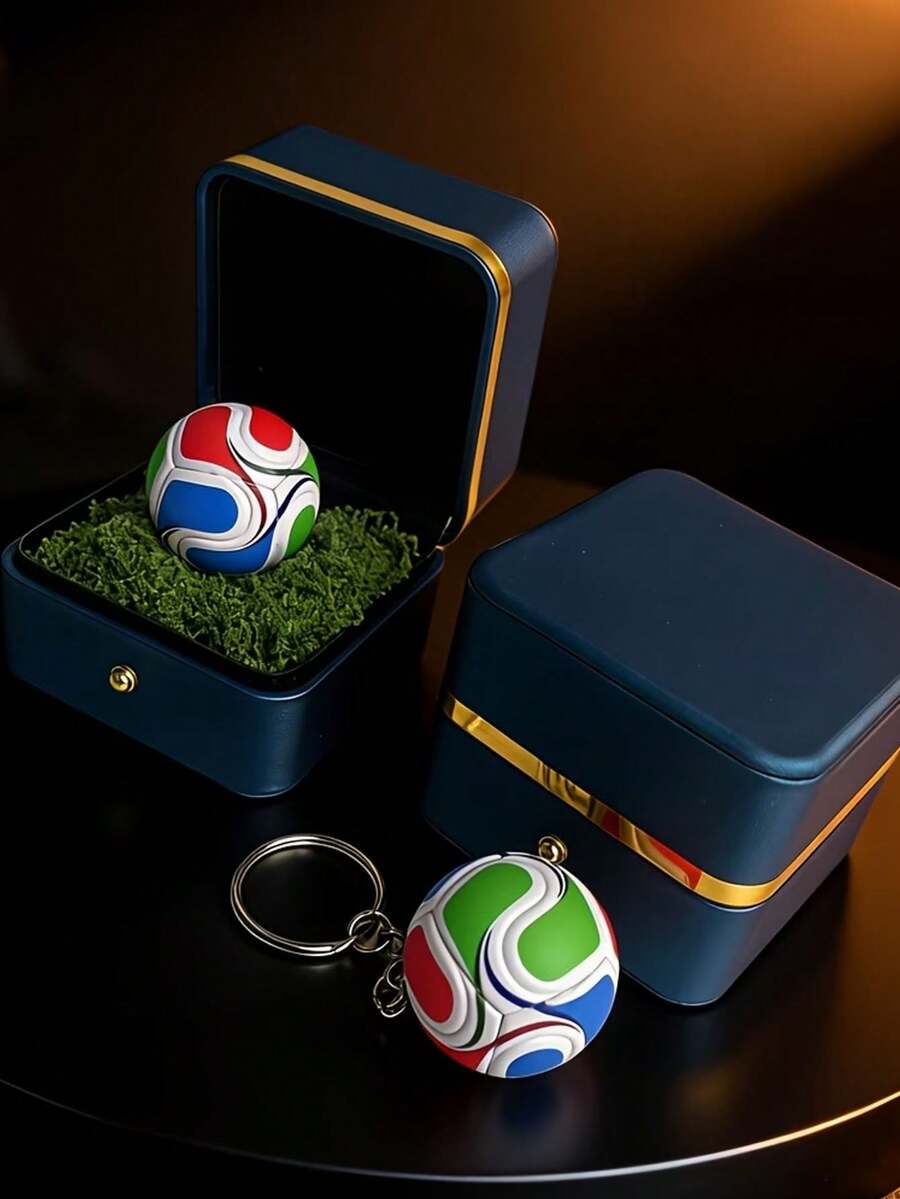 Cute Mini Football Keychain, Creative Sports Style Keyring Gift Box, Perfect Bag Decoration, Small Gift For Friends, Party Favors, Or School Rewards - A - View 1