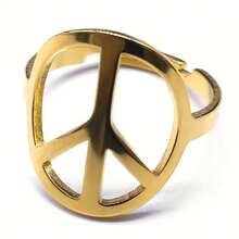 Men's Stainless Steel Peace Sign Ring, 18K Gold Plated, Casual And Stylish Unisex Jewelry - 先生 - 查看 1