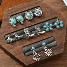 In Stock Bohemian Style Alloy Turquoise Stud Earrings, Unisex - Bohemian Style Earrings - View 2