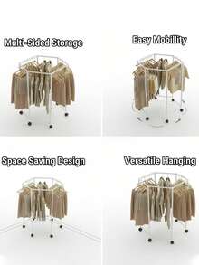 Premium 360° Rotating Double-Layer Hexagonal Bathroom Shelf, Balcony Drying Rack, Movable Floor-Standing Clothes Drying Rack, Minimalist Multi-Layer Living Room Hanging Clothes Rack, Hexagonal Multi-Function Balcony Home Movable Floor-Standing Drying Rack - Floor-standing Clothes Rack - View 5
