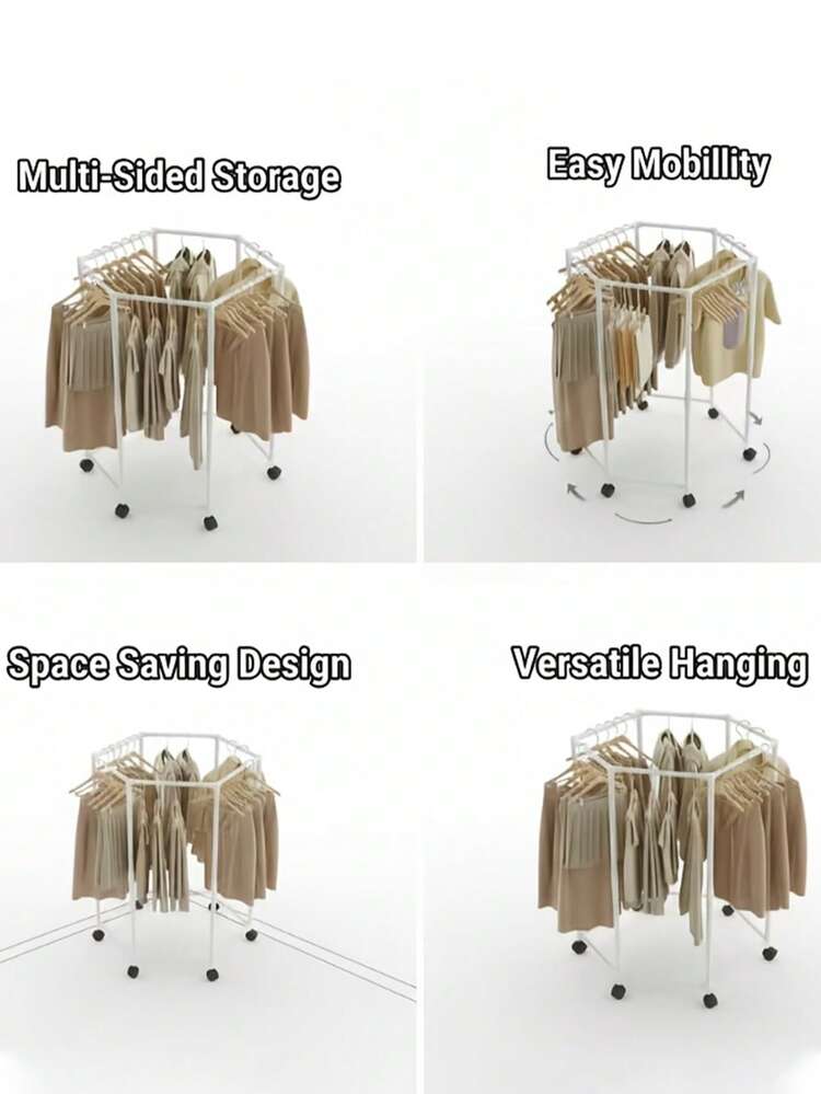 Premium 360° Rotating Double-Layer Hexagonal Bathroom Shelf, Balcony Drying Rack, Movable Floor-Standing Clothes Drying Rack, Minimalist Multi-Layer Living Room Hanging Clothes Rack, Hexagonal Multi-Function Balcony Home Movable Floor-Standing Drying Rack - Floor-standing Clothes Rack - View 5
