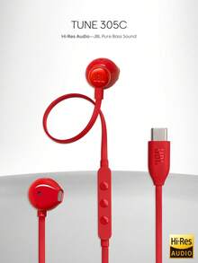 JBL Tune 305C USB C Wired Earbuds Hi Res Audio Semi In Ear Headphones With Microphone 3 Button Remote Tangle Free Flat Cable For PC Mac Laptop Phone Tablet Plug And Play - View 13