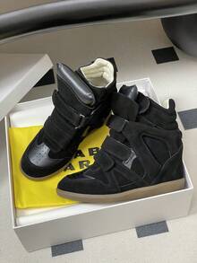 ISA High-Quality High-Top Sneakers For Women Made Of Genuine Leather With An 8 Cm Thick Sole And Closure – Versatile Leisure And Sports Shoes. - 黑色 - 查看 1