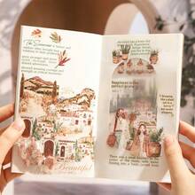 1 Roll Of Die-Cut PET Tape, Romantic Bohemian Series Vintage Style Hand-Painted Illustration Stickers For Scenery Decoration, Suitable For Albums, Scrapbooks, Notebooks, Cups And Tablets, Size: 5cm X 200cm, Essential For Students Back To School Season - 1 Roll - View 2
