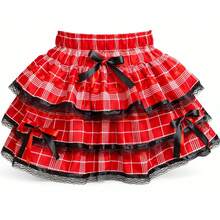 Junior/Adult Junior/June Festival Skirt, Country-Style Checkered, Round, Square Dance, Saint John's Day, Ruffled, Luxury - 紅色 - 查看 3