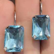 Fashionable & Elegant Aquamarine Cubic Zirconia Square Transparent Pendant Earrings, Suitable For Daily Wear, Holidays, And Most Occasions, Great For Women And Girls - Baby Blue - View 3