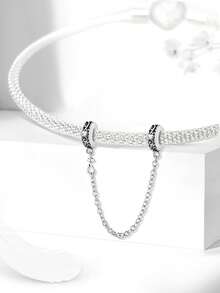 1pc 925 Sterling Silver Multi-Color Decorative Safety Chain, Suitable For DIY Bracelet Jewelry For Women - Silver - View 3