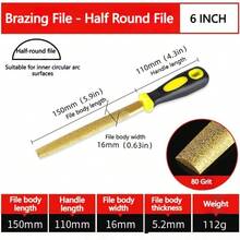 Bộ dũa kim loại phủ kim cương 6 inch, loại dũa phẳng/bán nguyệt/tròn, dụng cụ cầm tay đa năng dùng để làm sạch và đánh bóng kim loại và đá. - vàng - Xem 6