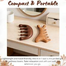 2pcs Wooden Facial & Head Massage Set - Ergonomic Double-Finger Design, Head Comb, Unisex For Scalp, Face & Body Massage - Multicolor - View 3