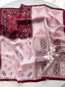 1 chiếc khăn choàng cổ sang trọng in họa tiết hoa điều, khăn vuông dành cho nữ, băng đô, khăn choàng vai, khăn quàng cổ, khăn trùm đầu. - Hạt điều bốn ô vuông màu hồng và tím - Xem 4