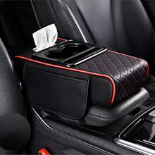 Car Armrest Box Pad With Cup Holder, Quilted PU Leather Car Center Console Armrest Cover, Multi-Functional Car Tissue Storage Box, Auto Seat Gap Organizer, Universal Car Interior Accessories For Most Cars - A - View 9