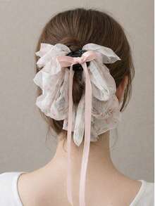 优雅双面蝴蝶结泡泡发夹，蓬松网状设计，增添蓬松感，打造公主风发型，涤纶（聚酯纤维）和亚克力材质，新款季节限定爪夹发夹，适合上学、大学、学院风等场合，可爱发饰，头饰，发夹 - 黑色 - 查看 10