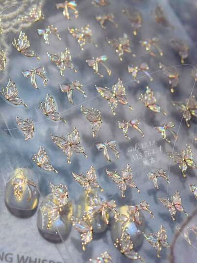 1片闪亮蝴蝶美甲贴纸，精致蝴蝶美甲贴纸，DIY薄硬指甲装饰贴纸