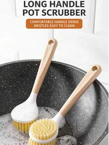 2pcs/Set Multi-Purpose Long Handle Pot Brush, Kitchen Cleaning Brush For Washing Dishes, Pans, Non-Stick Cookware, Practical Household Tool - 2 PC Nylon Pot Brushes With Plastic Handles - View 6
