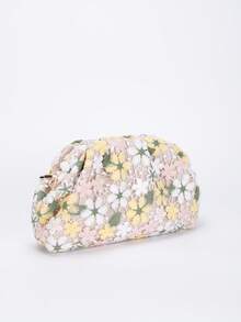 1pc Flower Crocheted Cloud Fold Bag, Spring And Summer Holiday Flower Clutch Bag, Suitable For Daily Leisure And Beach Holiday. - Apricot - View 4