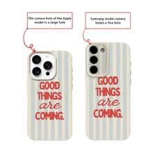 1 pieza Funda de teléfono de material TPU con patrón de rayas azul lechoso y mensaje, adecuada para iPhone 17 Pro Max/17/16 Pro Max/15/13/12/11, S20 FE/A15/S24/A55, Note 11/Note 12/Note 13 Pro, protección suave antideslizante de cobertura completa - Blanco - Ver 7