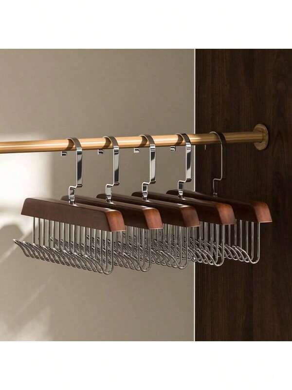 Multi Functional Hook Clothes Hanger, Made Of Solid Wood Material, With 8 Hooks, Suitable For Storing Underwear, Vests, Ties, And Belts. It Is A Storage Tool For Household And Dormitory Use, With A Capacity Of 1Pc