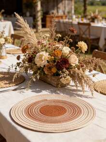 1/4/6pcs Bohemian Woven Round Placemats, Solid Color Woven Lace Tablemats, Non-Slip Pads, Home Kitchen Decor, Bowl Dish Cup Coasters, Suitable For Holiday Party Birthday Wedding Banquet - Multicolor - View 2