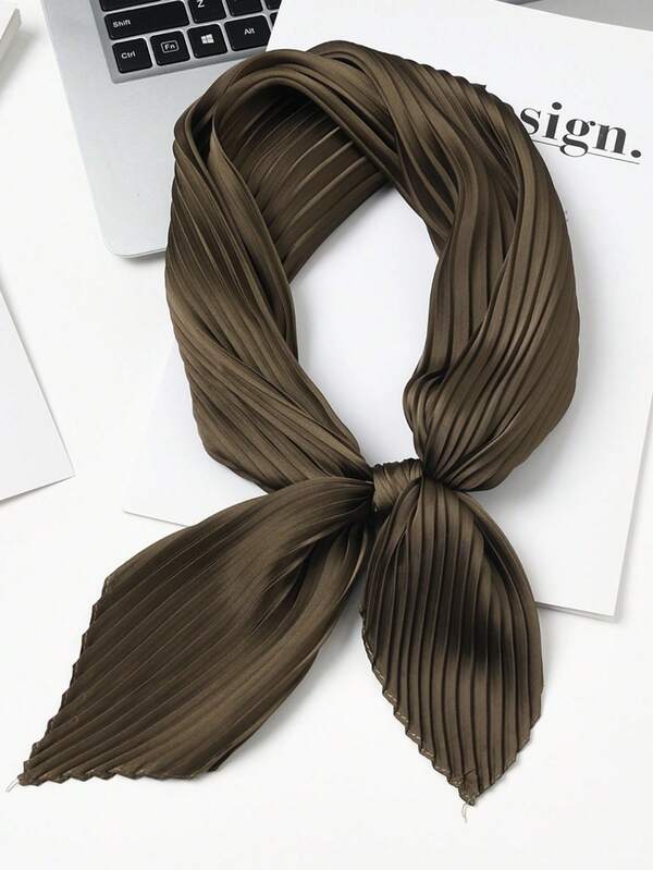 1条女士纯色仿丝褶皱围巾，多功能头巾/发带/颈巾，适合日常使用