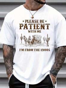 S"Unisex 100% Cotton Round Neck Short - Sleeve T - Shirt - 'Please Be Patient With Me I'm From The 1900s' Western - Inspired Graphic Basic Tee For Summer Men's Tops"Soft Fabric - 白色 - 查看 6