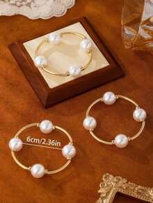 3pcs Vintage Faux Pearl Bracelet Set, European And American Style, Suitable For Women's Beach, Dating, Fashion Shooting, Holiday Decoration, Charming Jewelry Gift - Charming Bracelet - View 6