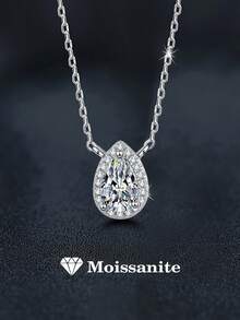 1 chiếc dây chuyền bạc 925 cao cấp đính đá Moissanite hình giọt nước 1 carat 5x8mm, thích hợp cho nữ giới đeo hàng ngày, dự tiệc, đi nghỉ mát, sinh nhật, kỷ niệm ngày cưới, làm quà tặng trang sức cho nữ, quà tặng ngày Valentine. - Bạc - Xem 1