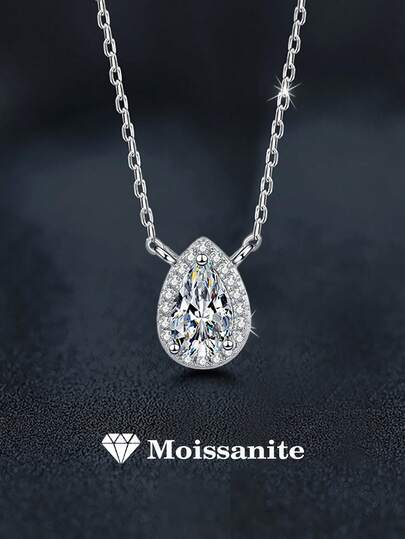 1 chiếc dây chuyền bạc 925 cao cấp đính đá Moissanite hình giọt nước 1 carat 5x8mm, thích hợp cho nữ giới đeo hàng ngày, dự tiệc, đi nghỉ mát, sinh nhật, kỷ niệm ngày cưới, làm quà tặng trang sức cho nữ, quà tặng ngày Valentine.
