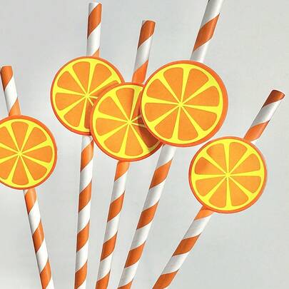 Pailles en papier en forme d'orange, pailles de vaisselle en papier, pour anniversaire, boissons glacées d'été, jus, décoration, fournitures scolaires