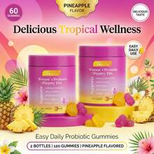 LEEFAR Women's Probiotic Gummies With Slippery Elm - Tropical Pineapple Flavor For PH Balance Digestive & Immune Health - 60 Gummies Per Pack - 2pcs - 查看 7