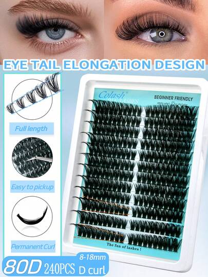 Colash 240pcs D-Curl Fluffy False Eyelashes, 8-16mm Length, Delicate & Lightweight, Create Natural & Voluminous DIY Lash Effect, Enjoy Salon-Level Lash Experience At Home