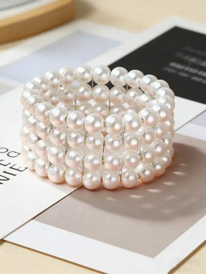 1 chiếc vòng tay ngọc trai nhiều lớp kiểu Pháp, gợi cảm, thanh lịch, cổ điển, tinh tế, phù hợp cho phụ nữ đeo hàng ngày, đi chơi, dự tiệc, lễ hội âm nhạc, các buổi liên hoan và gặp gỡ bạn bè.